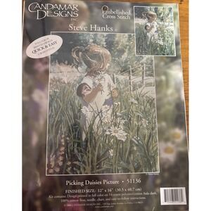 Picking Daisies Picture 12"x16" Printed Design Cross Stitch Candamar Designs